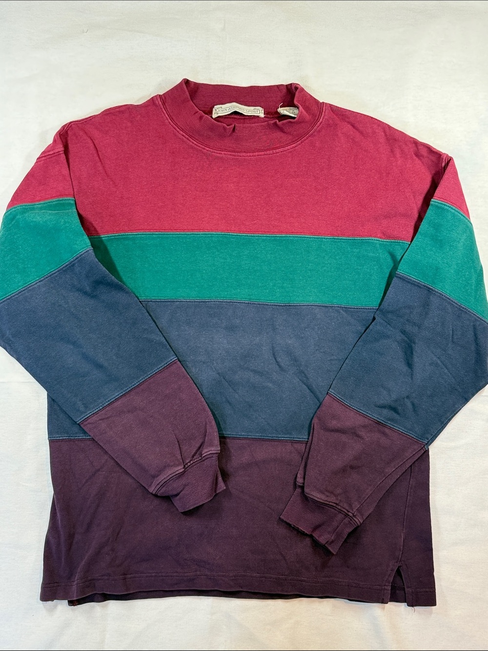 90s Vintage John Ashford Sport Colorblock Mock Neck Long Sleeve Shirt M